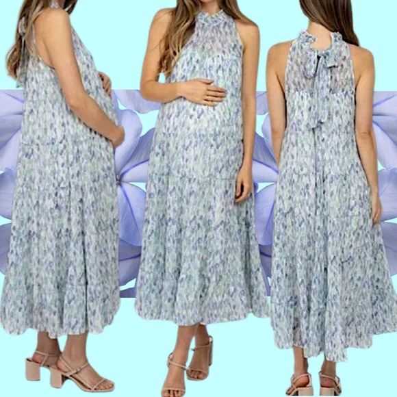 PinkBlush chiffon watercolor tiered midi dress Size L - Picture 6 of 7